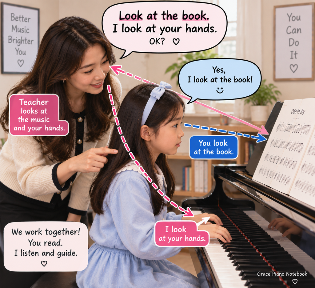 look at your hands when playing piano