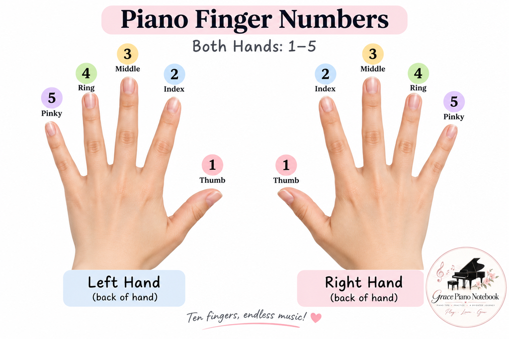 Piano finger numbers for beginner students