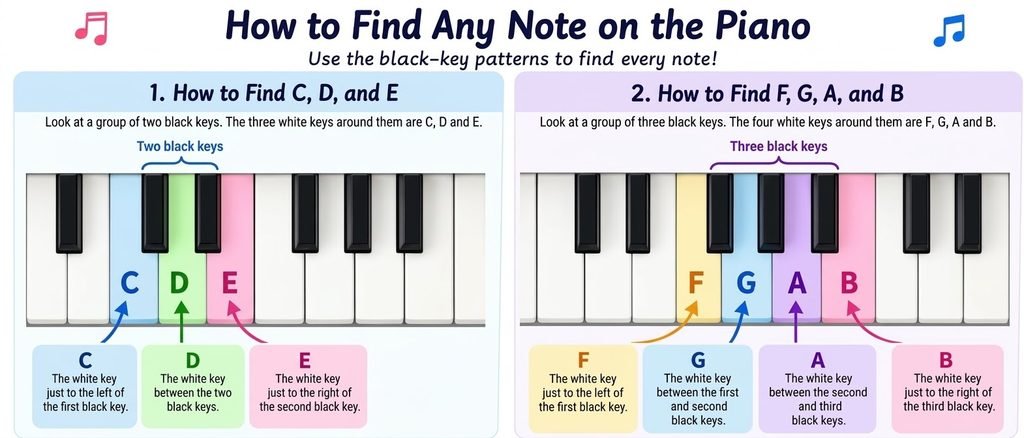 How to find any note on the piano