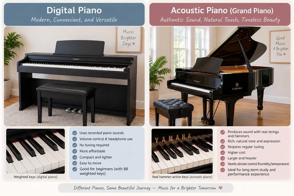 digital piano vs. acoustic piano for beginners.