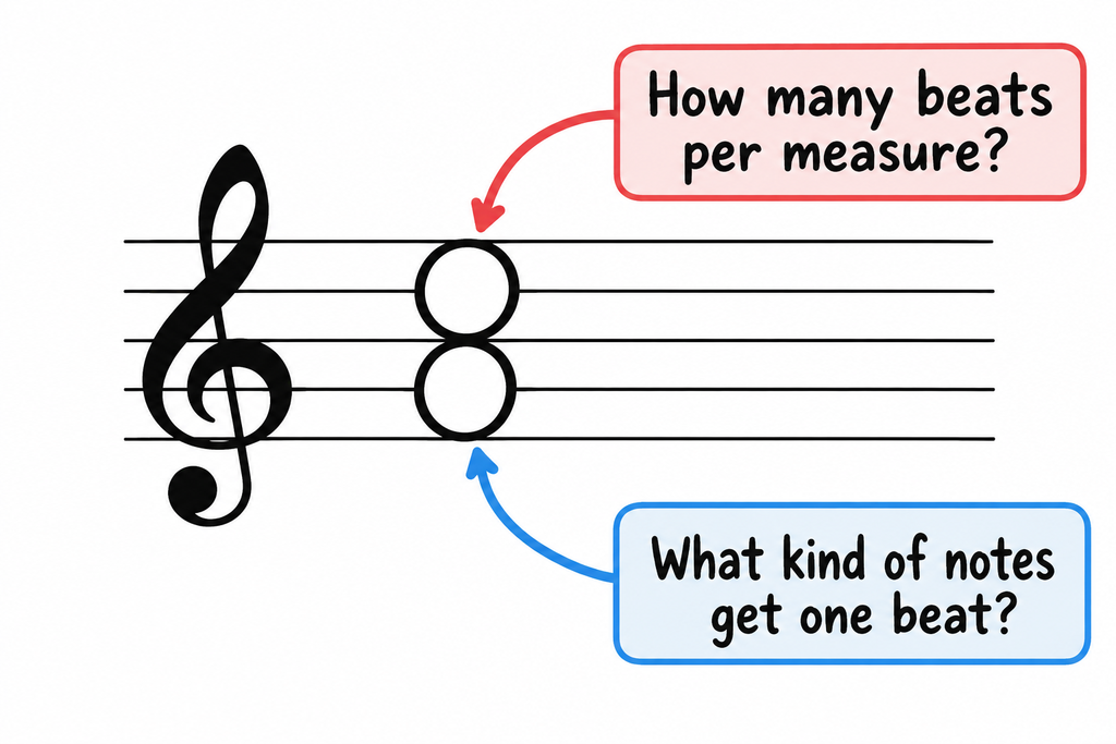 Time signature in piano music showing top number and bottom number